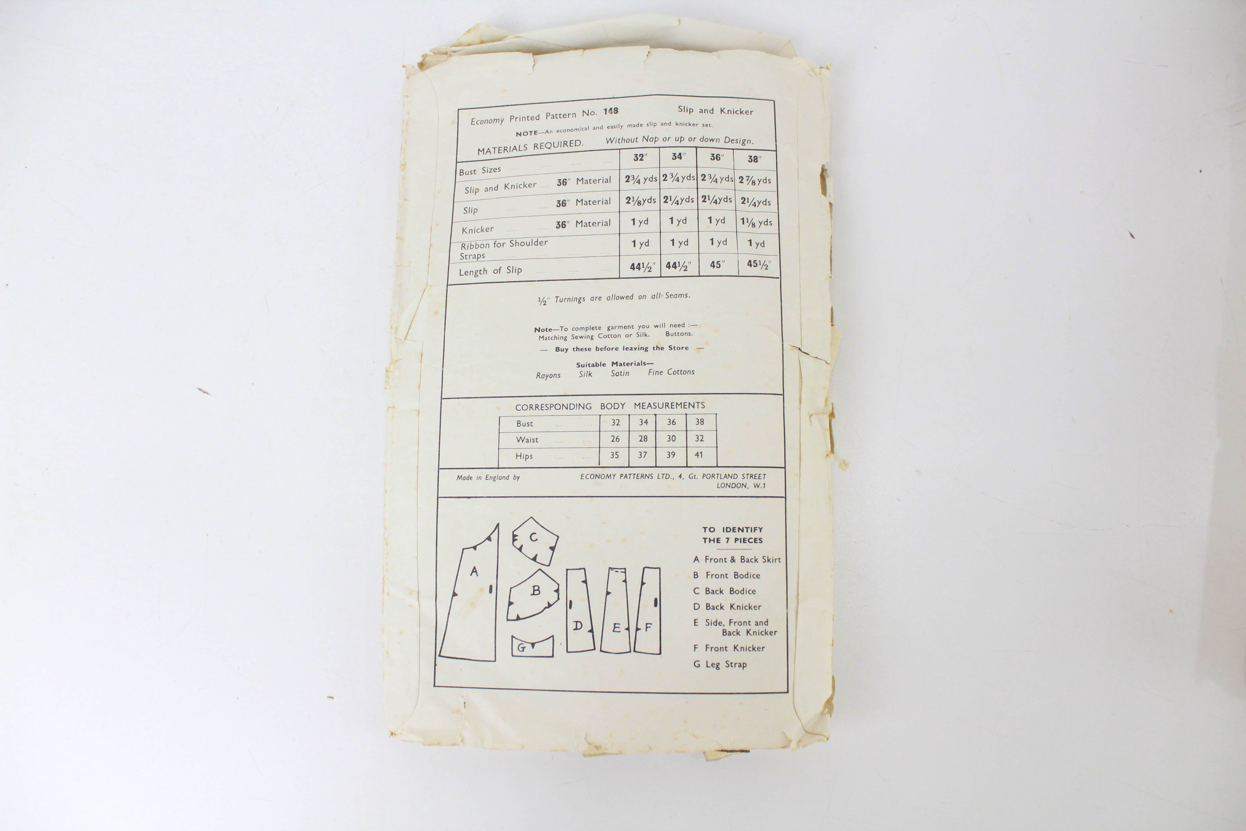 1940s Petticoat Slip and Knickers Sewing Pattern Economy Design 148, Bust 36