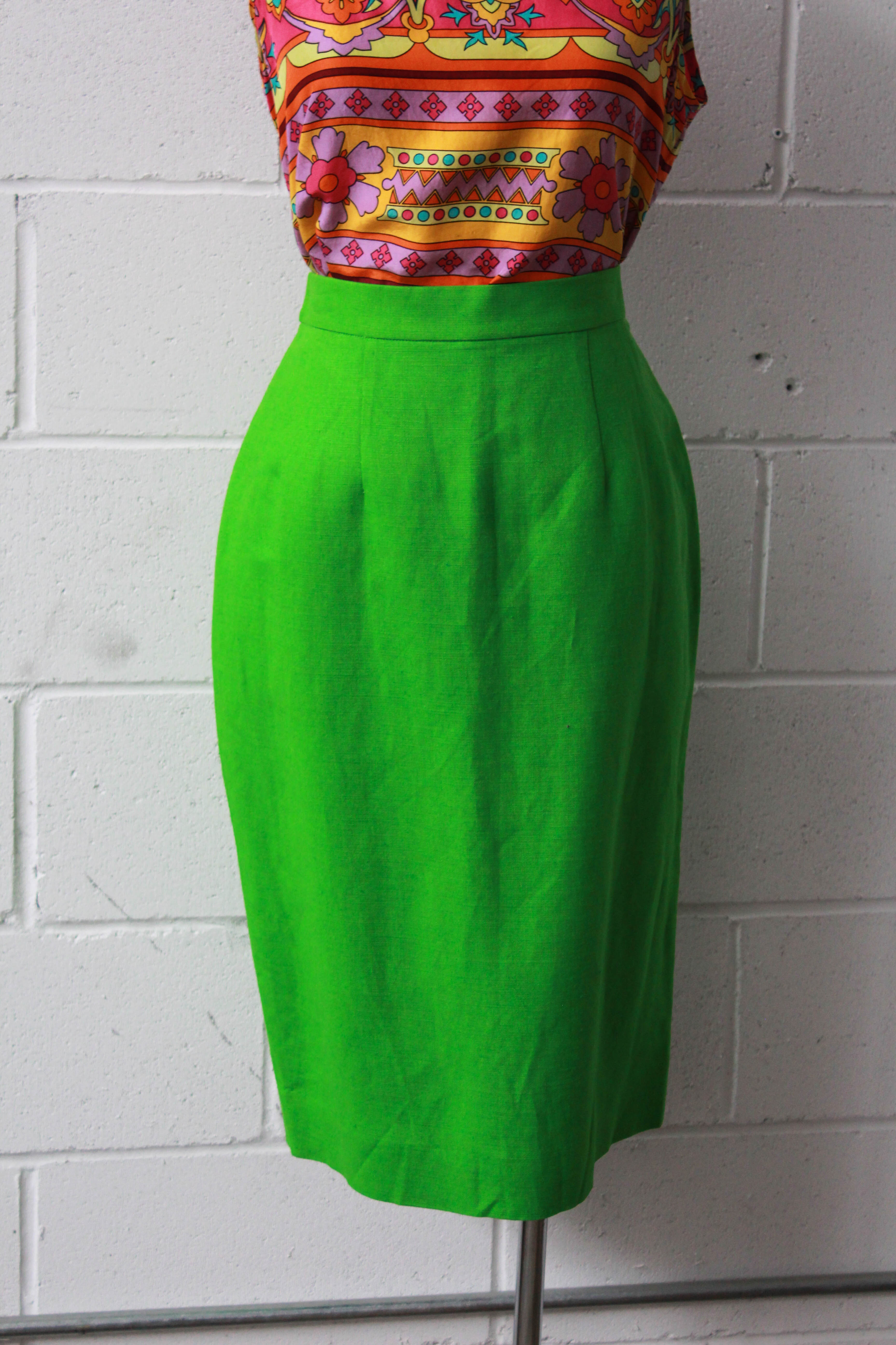 Bright Grass Green Pencil Skirt, Waist 28