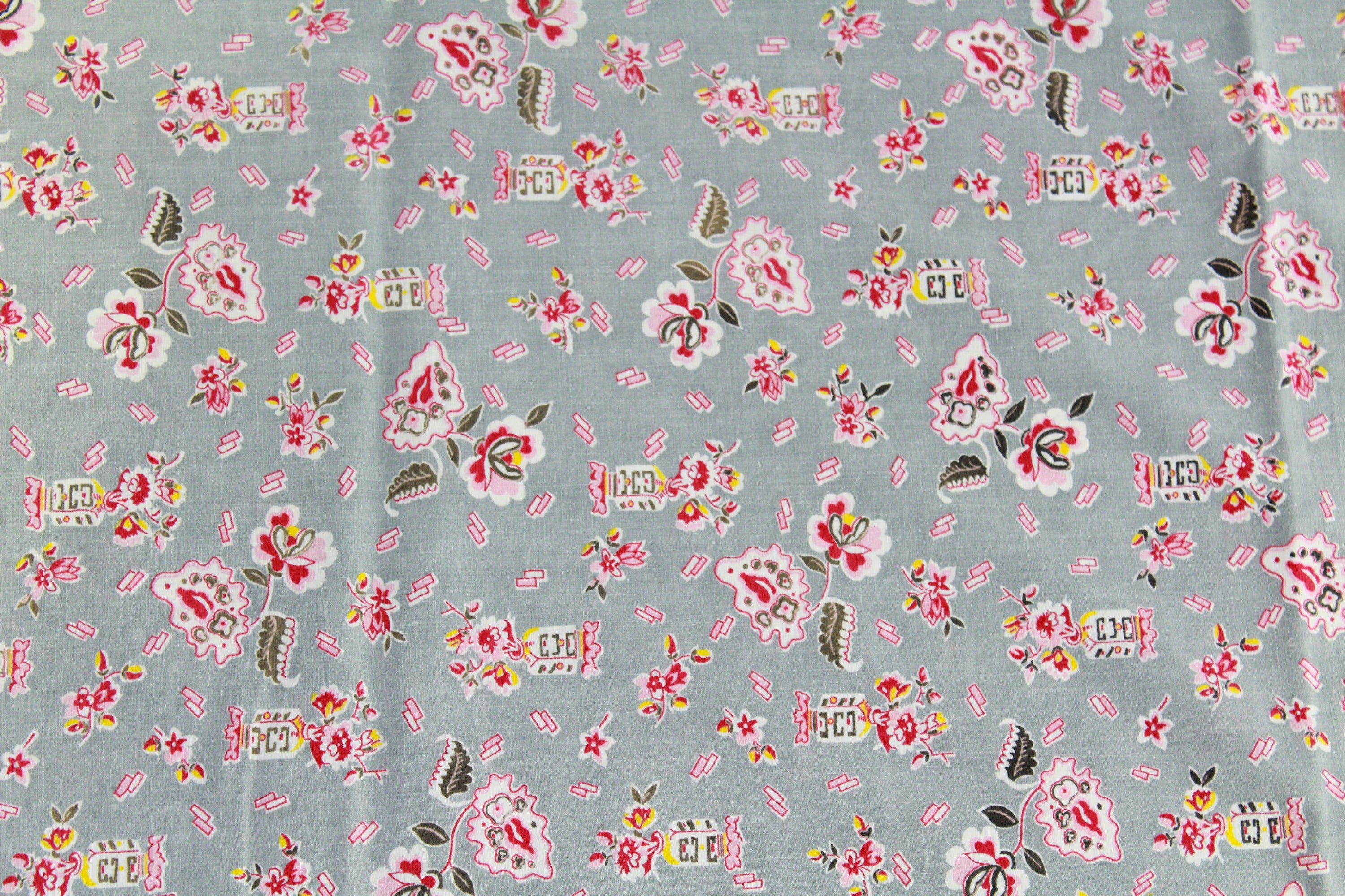 1940s Grey Floral Cotton Duvet Cover, 73