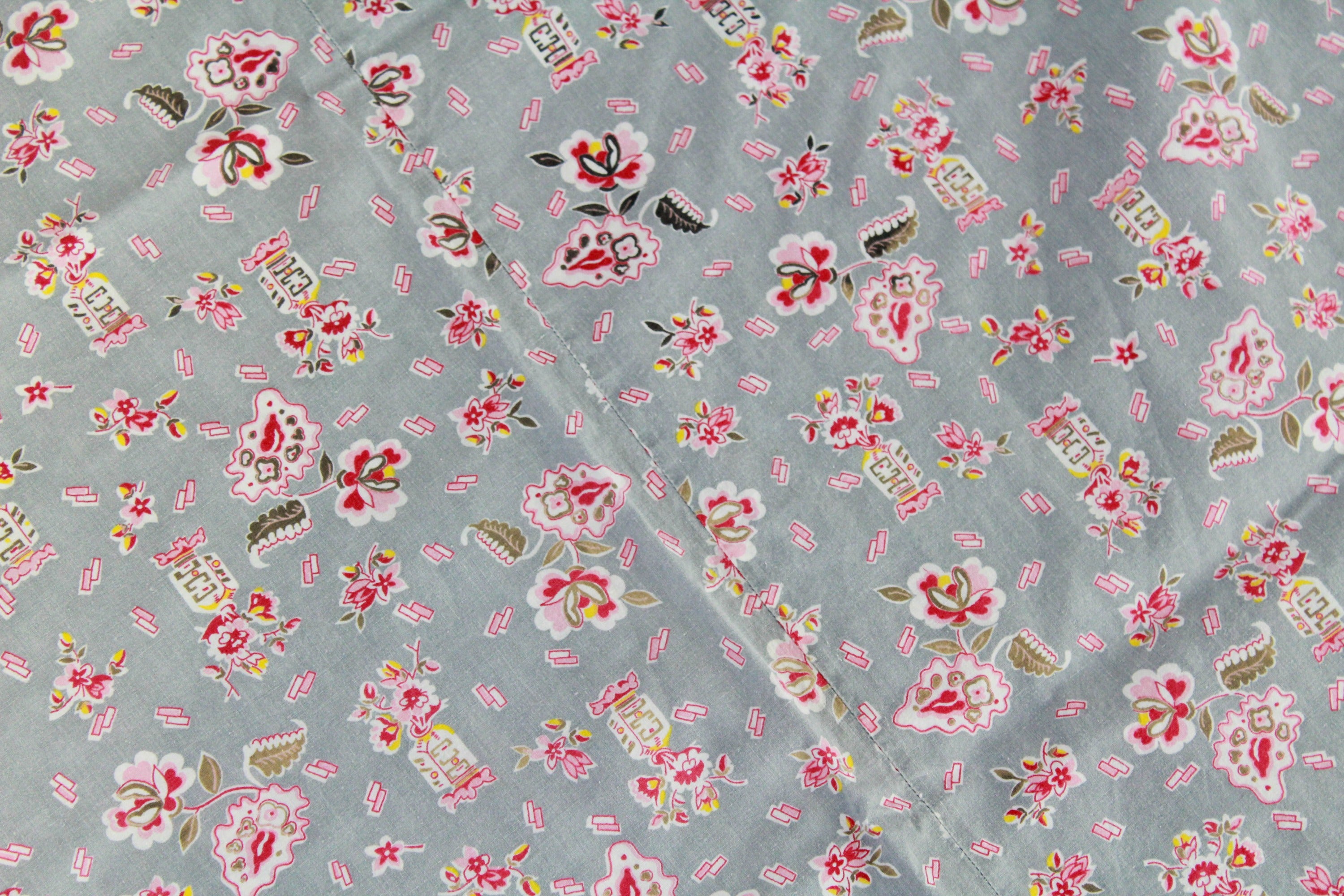 1940s Grey Floral Cotton Duvet Cover, 73