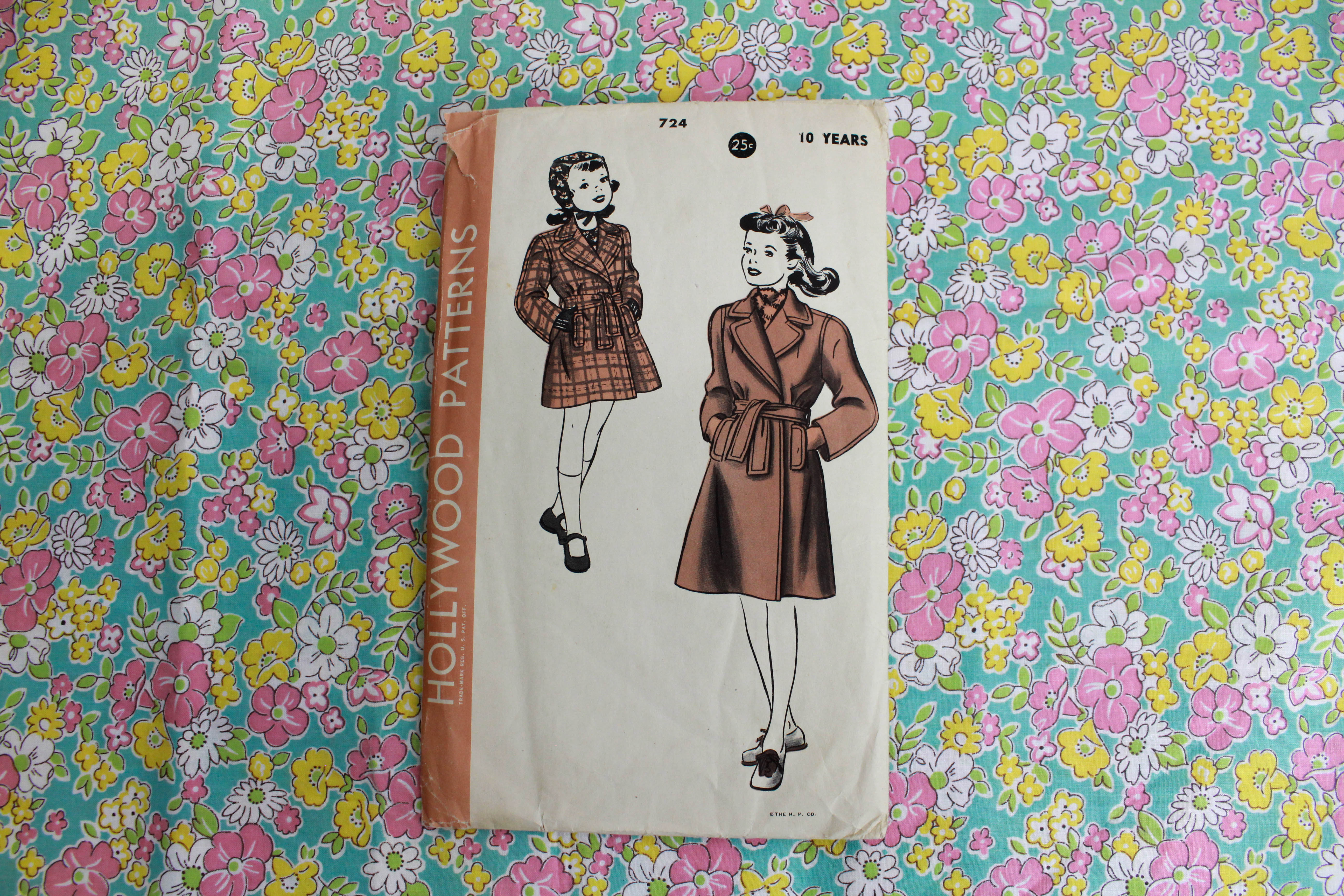 1930s or 40s Girls' Coat Sewing Pattern Hollywood 724, Complete, Bust 28