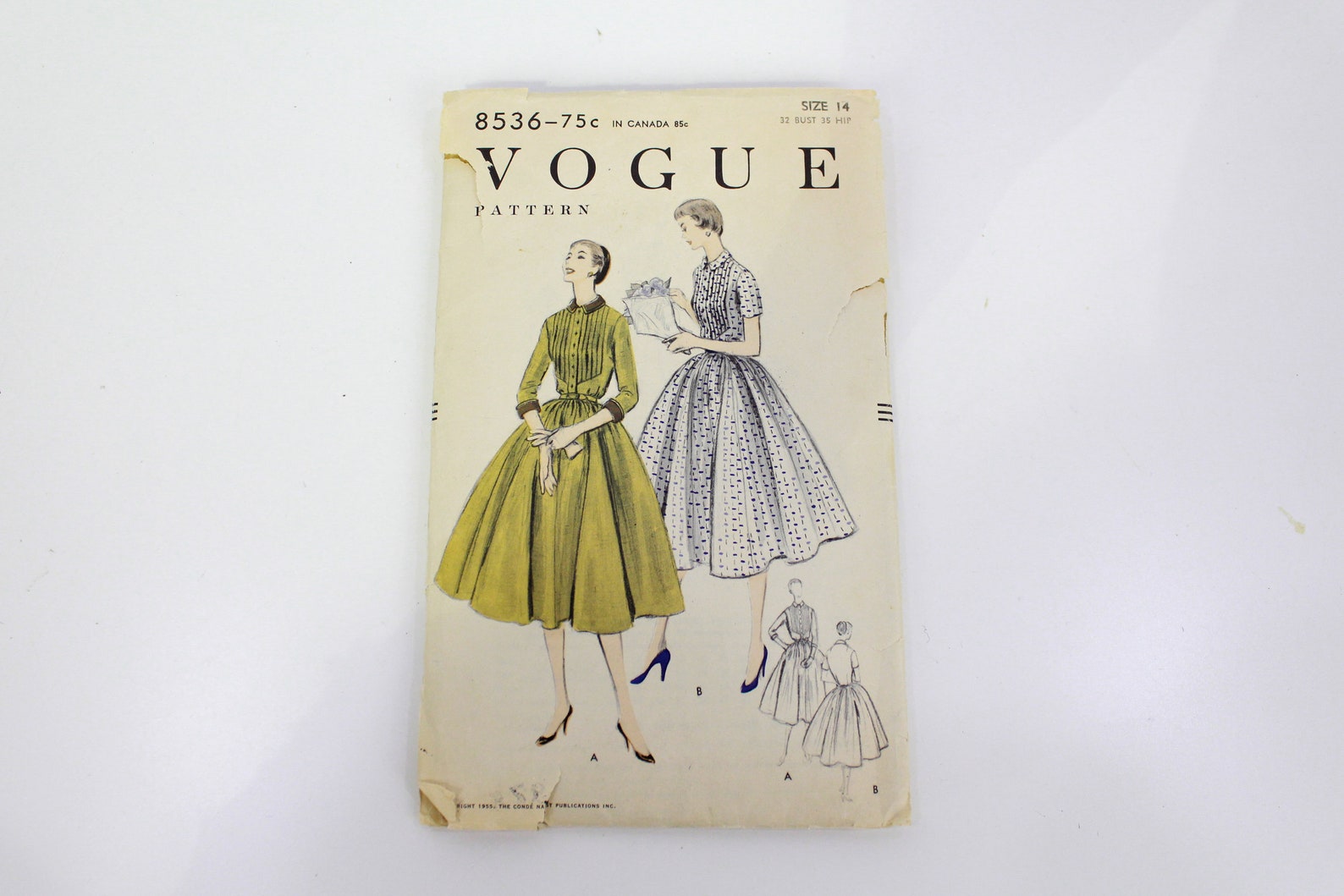 Vintage 1950s Women's Dress Sewing Pattern, Vogue 8536, Bust 32