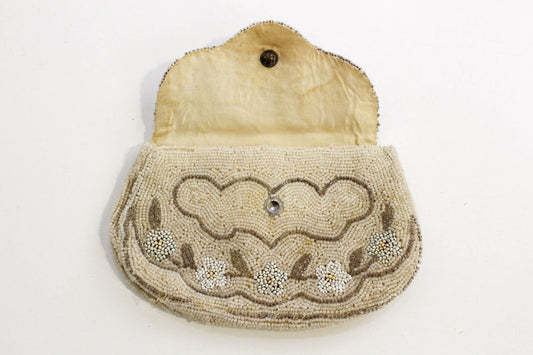 Vintage Beige Evening Beaded Bag Made in France 