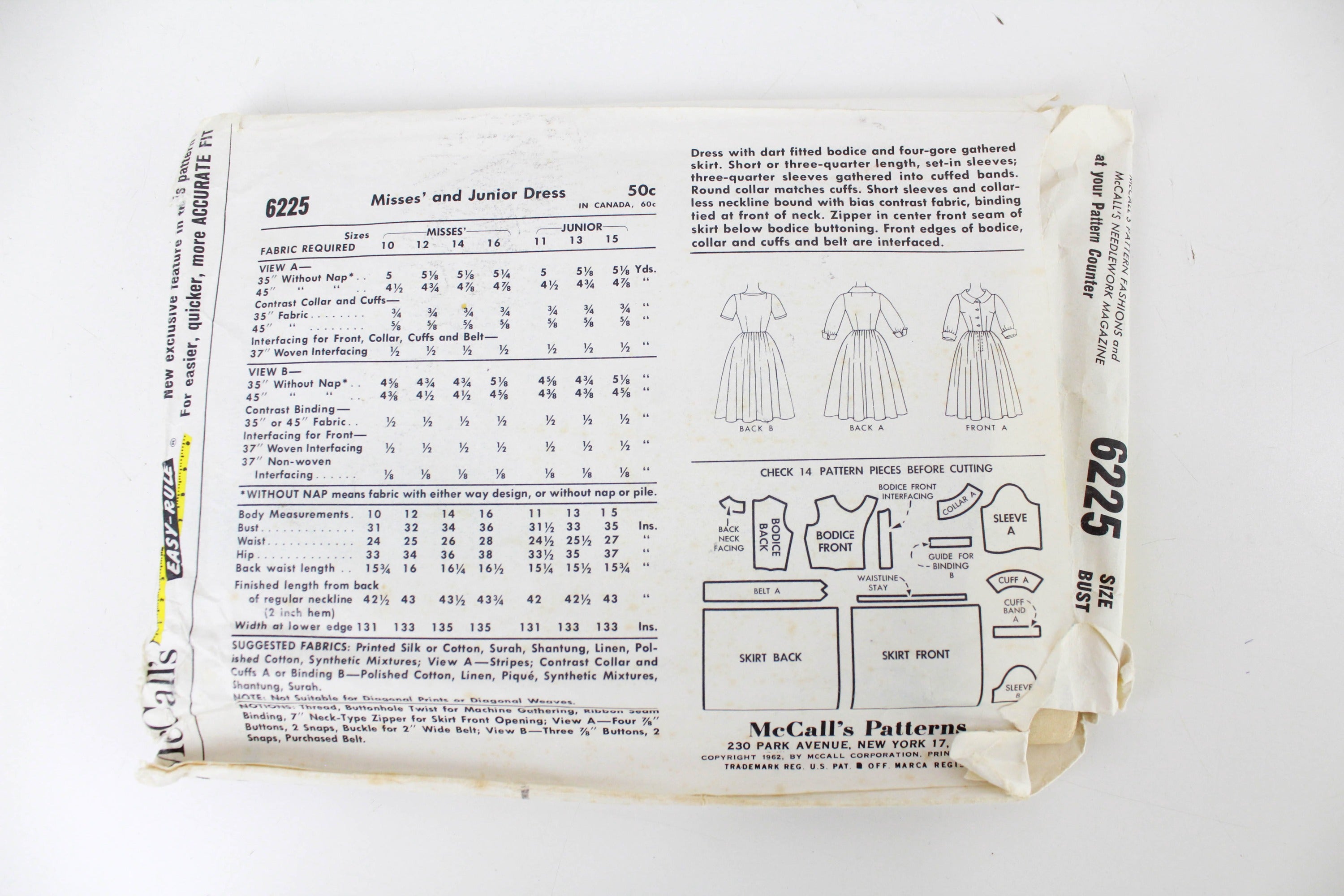 1960s Womens Dress Sewing Pattern McCalls 6225, Bust 33 Complete