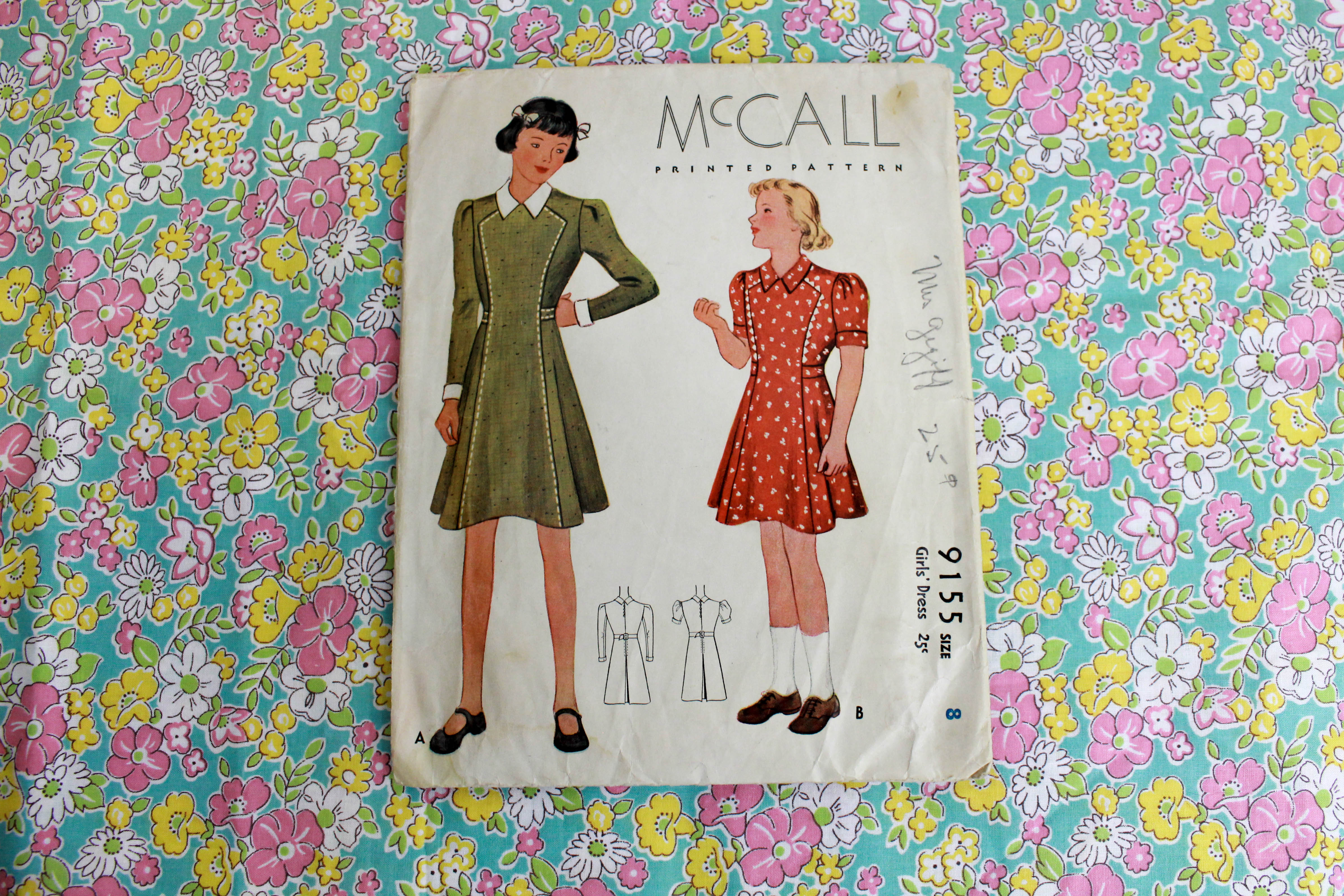 1930s Girls' Dress Sewing Pattern McCall 9155, Complete, Chest 26