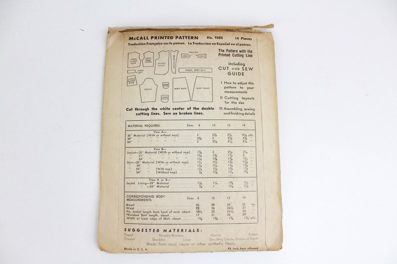 1930s Girls' Suit Sewing Pattern McCall 9885, Size 12