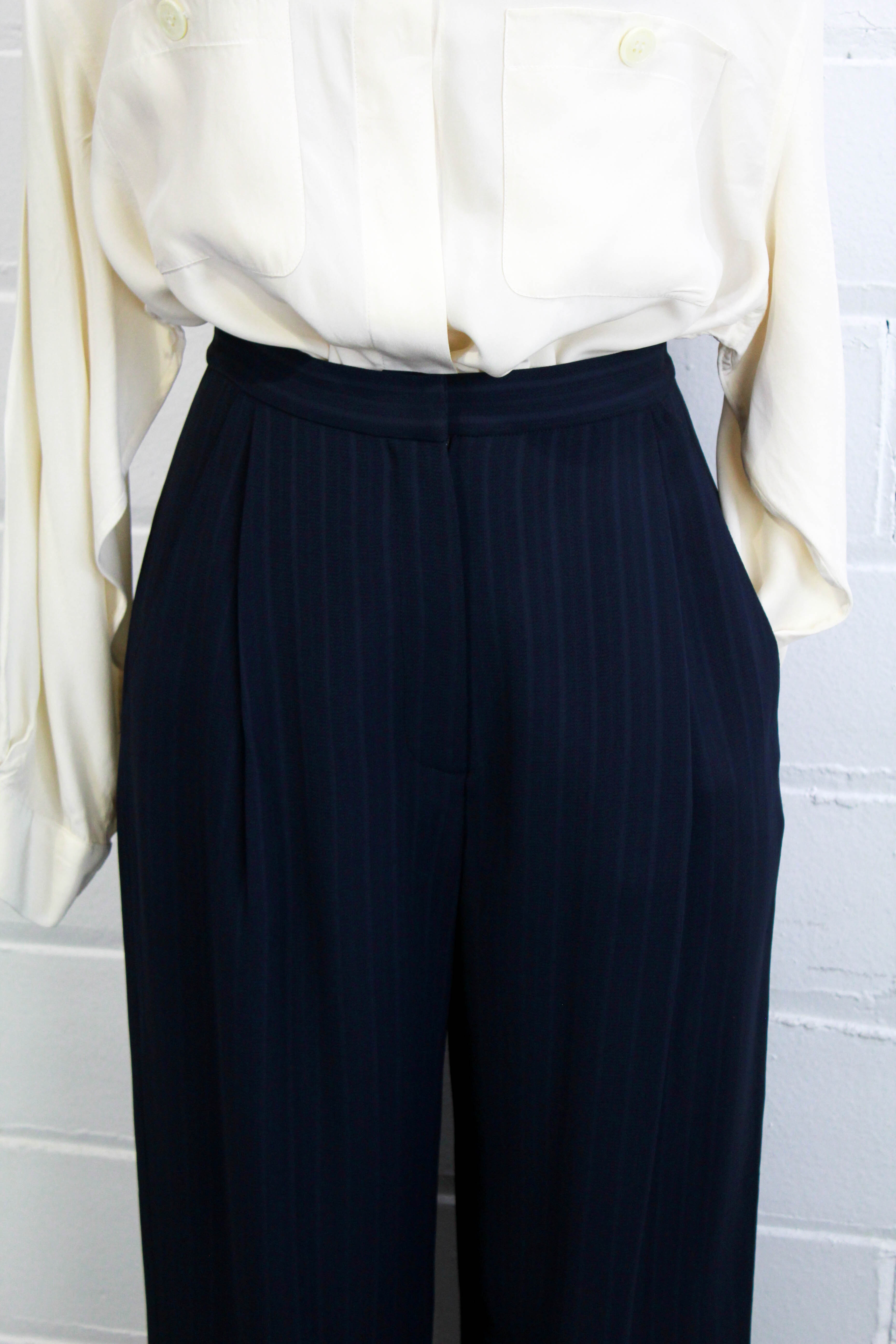 1980s Navy Pinstripe Trousers, Waist 26