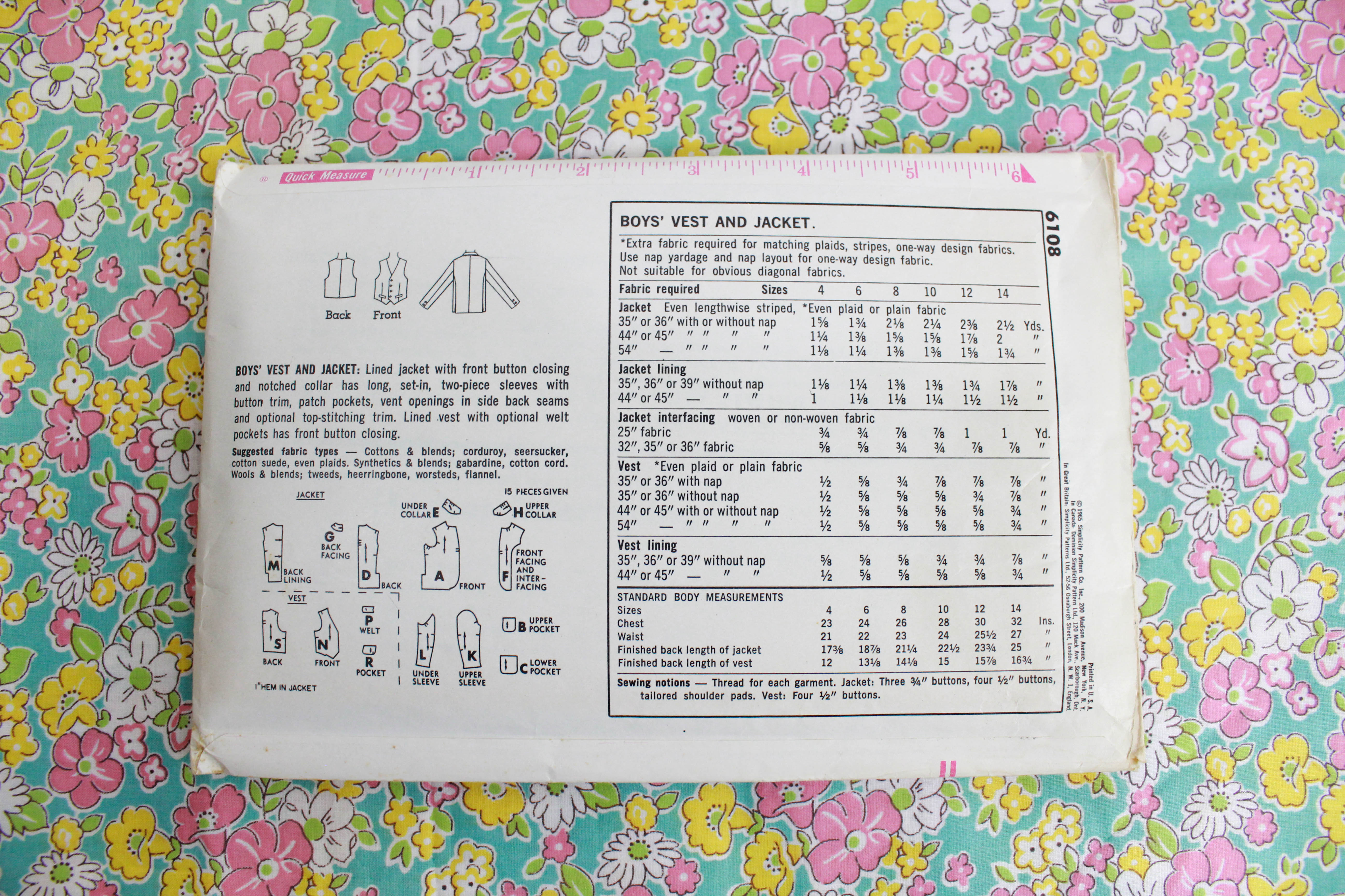 1960s Boys Jacket and Vest Sewing Pattern Simplicity 6108, Complete, Chest 24