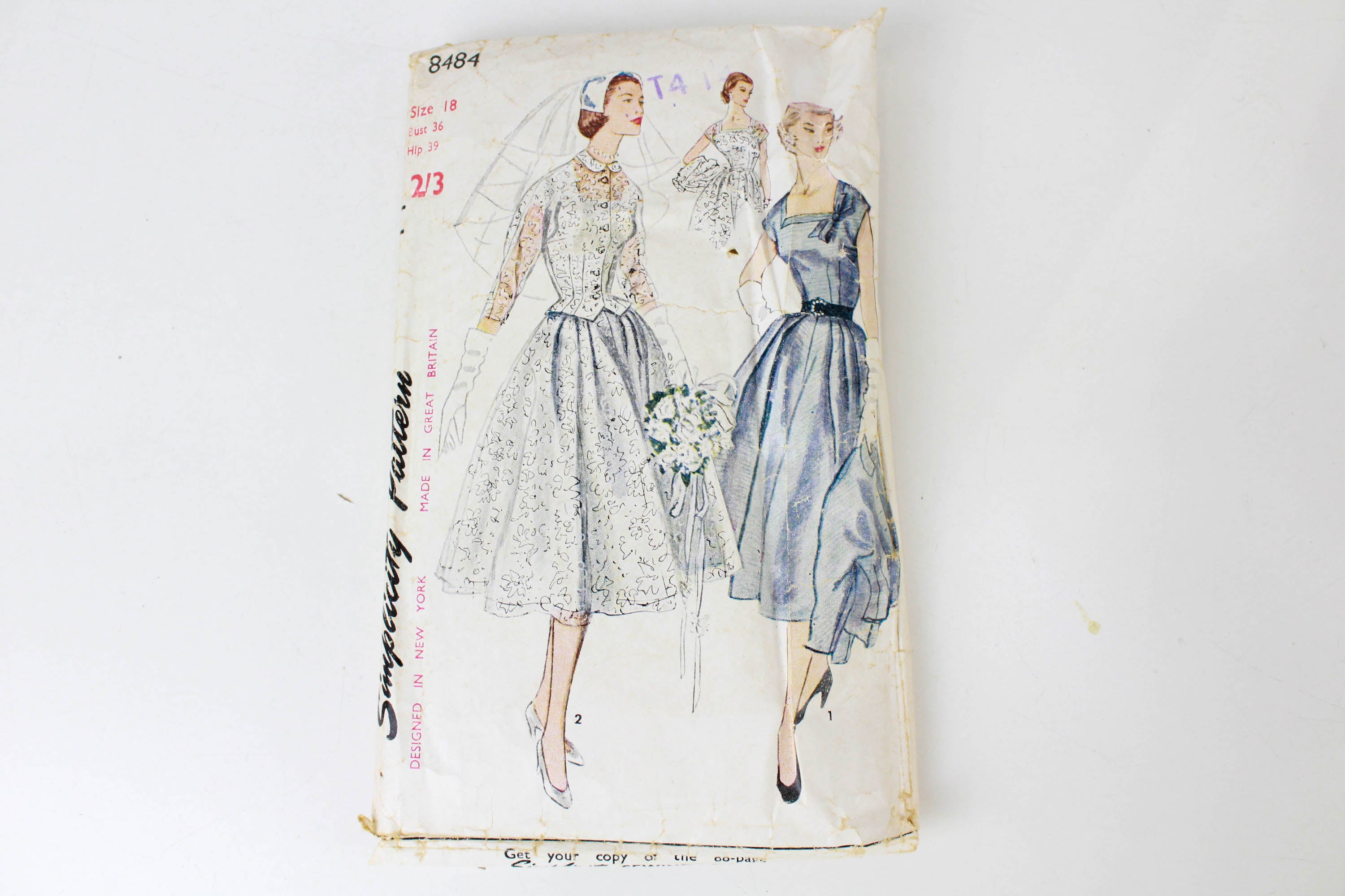 1950s Dress and Jacket Sewing Pattern Simplicity 8484, Bust 36 Complete