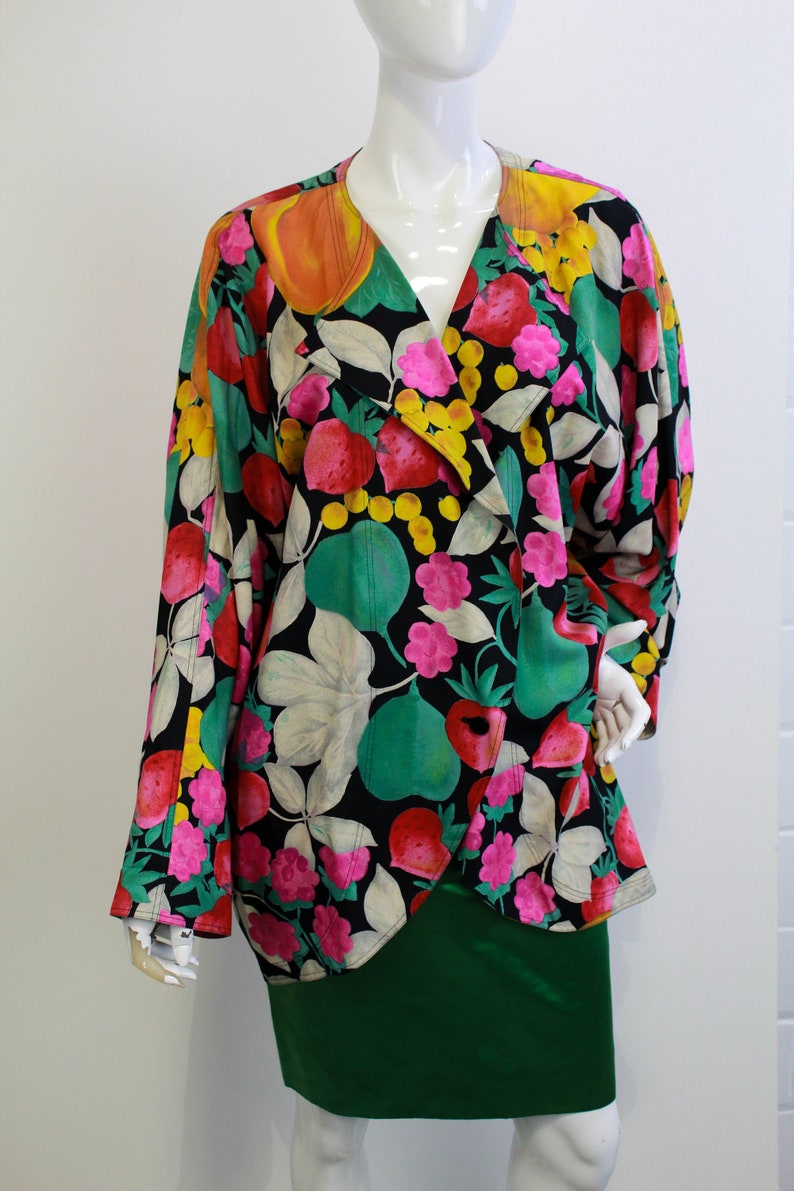 80s Vintage Ungaro Fruit Print Silk Blazer