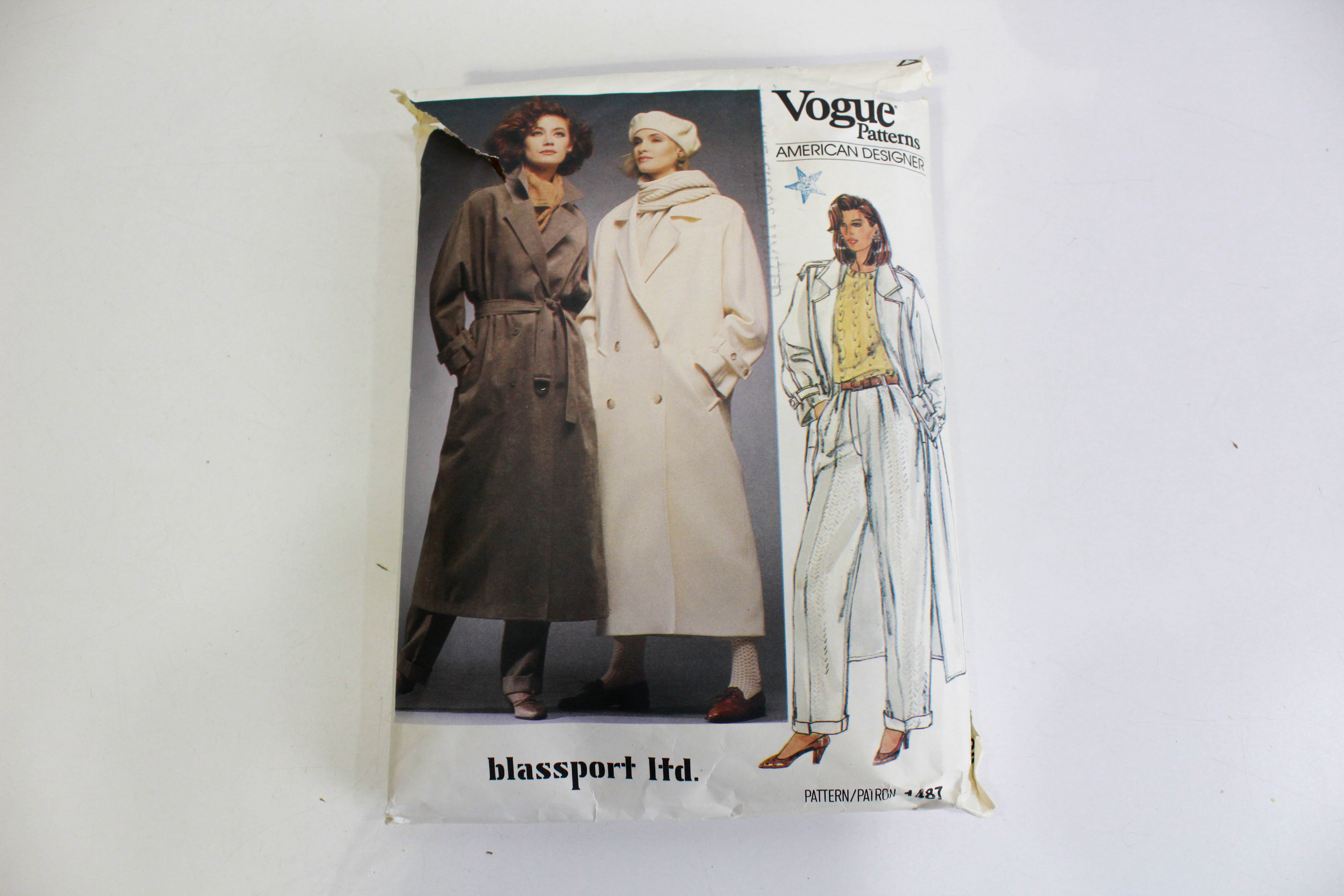 1980s Vogue American Designer 1487 Coat Sewing Pattern