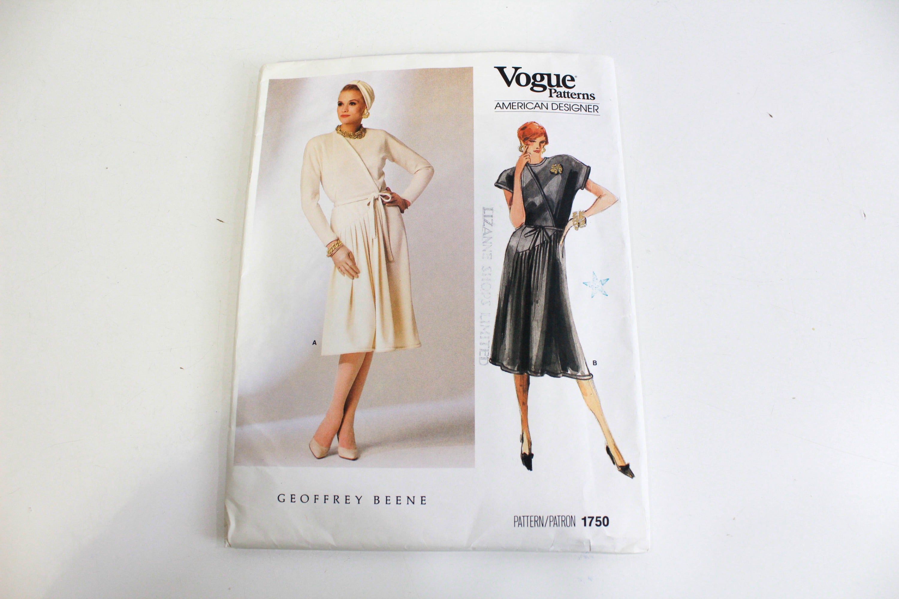 1980s Vogue American Designer Sewing Pattern 1750 Geoffrey Beene, Wrap Dress, UNCUT/UNUSED