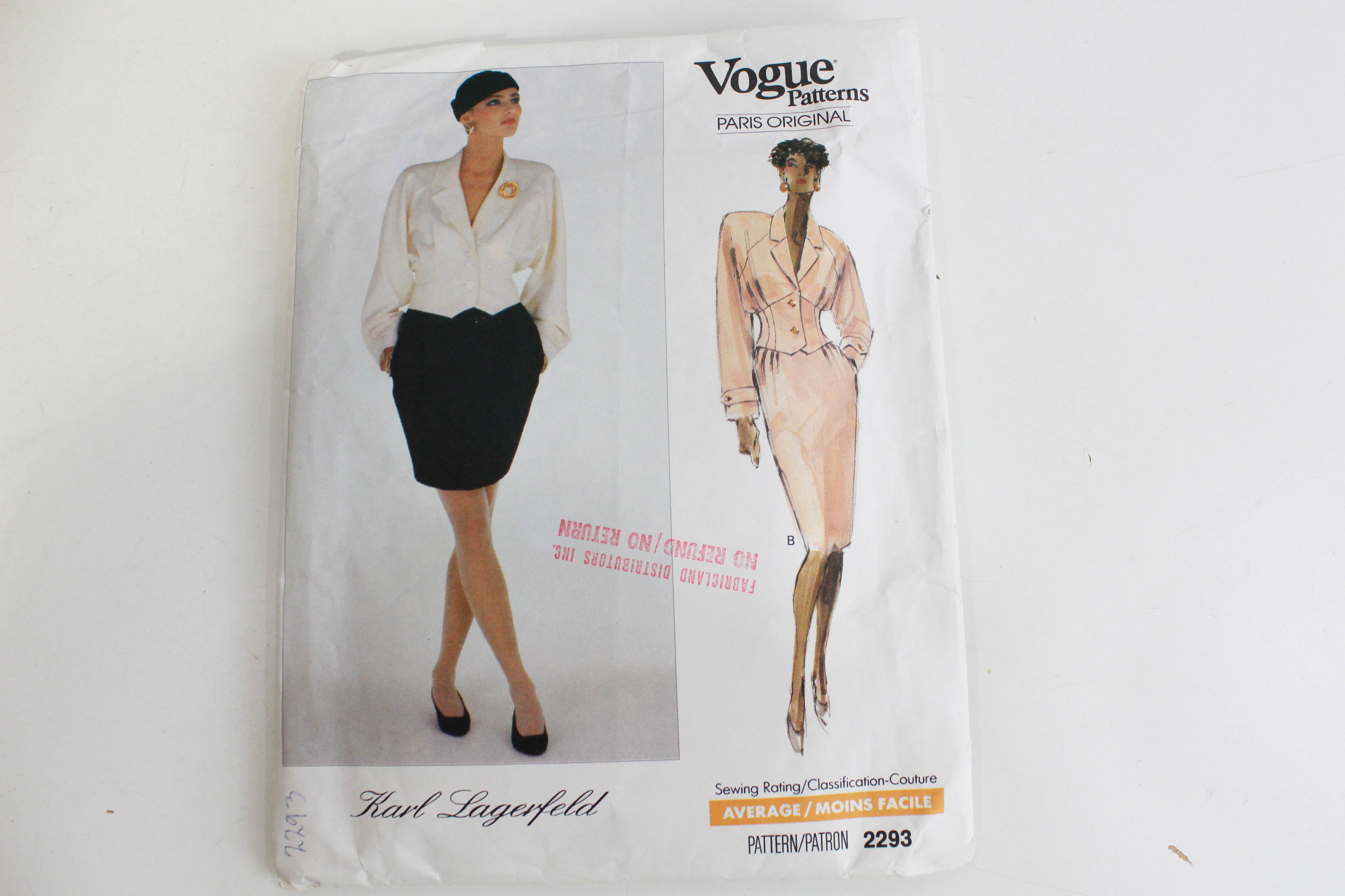 1980s Vogue Paris Original Sewing Pattern 2293 Karl Lagerfeld, Top and Skirt Pattern, Complete, Bust 34