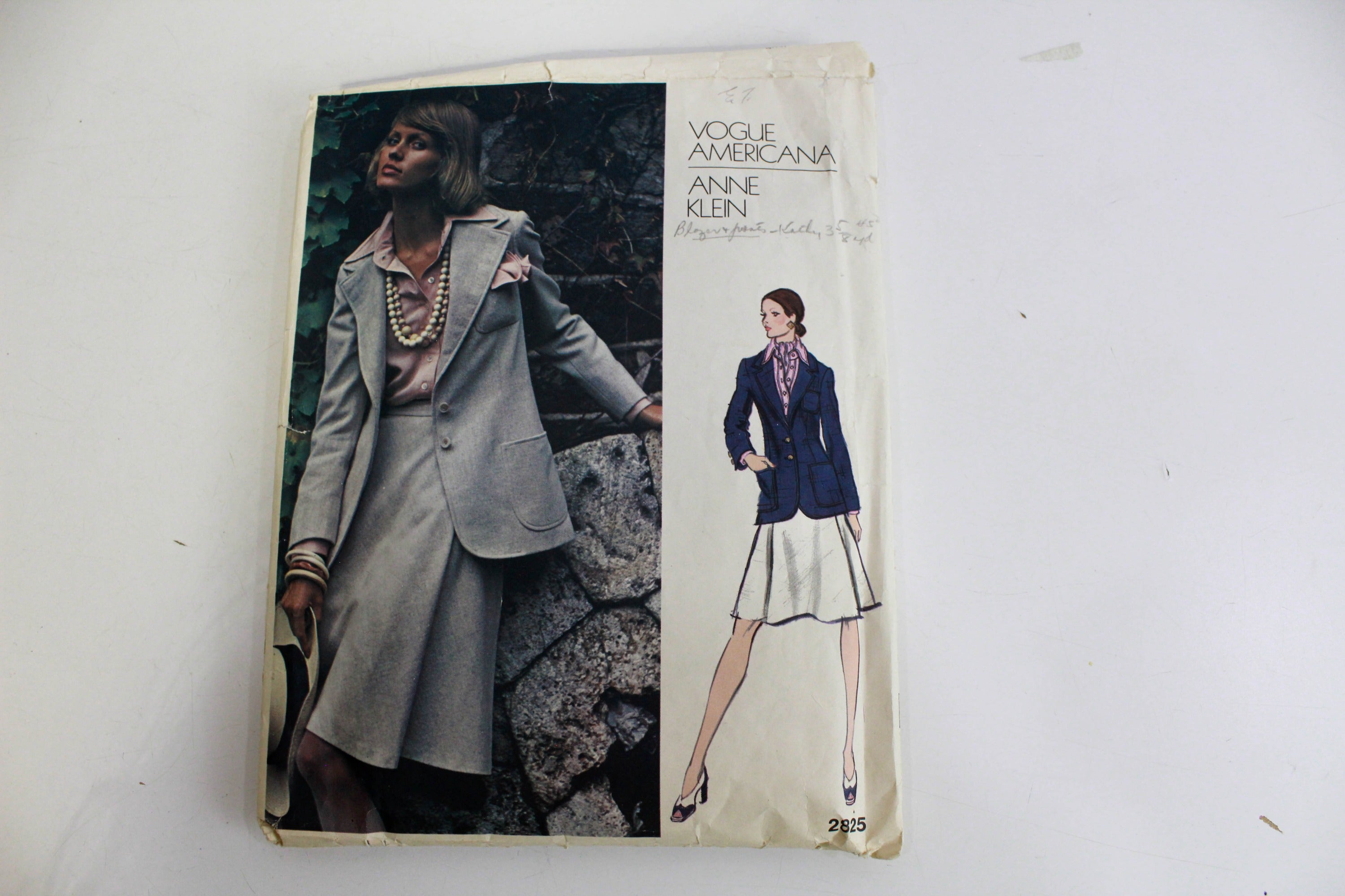 1970s Vogue American Designer Anne Klein 2825, Women's Jacket, Skirt, Shirt and Scarf Sewing Pattern