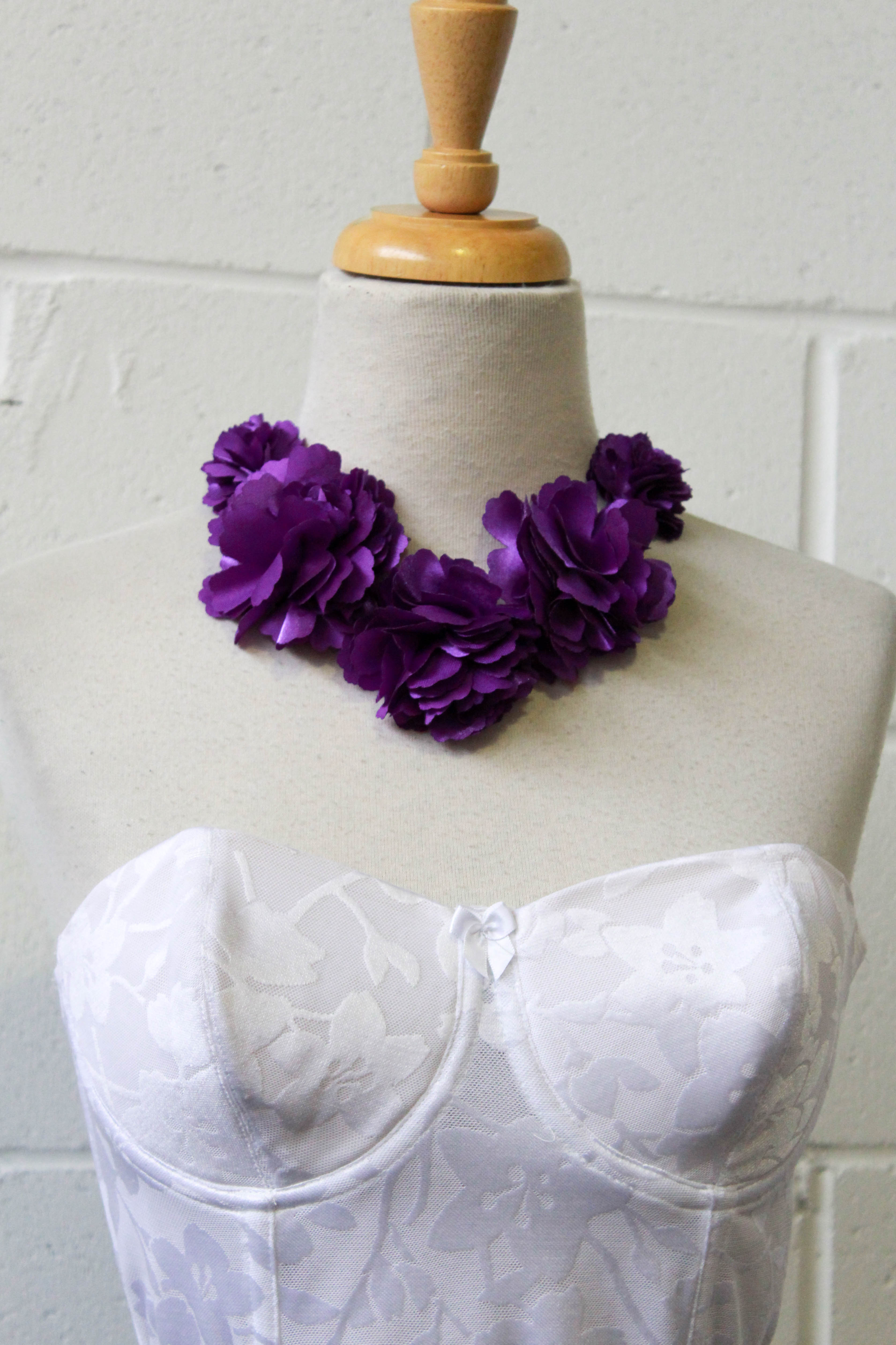 1990s Purple Fabric Rosette Necklace