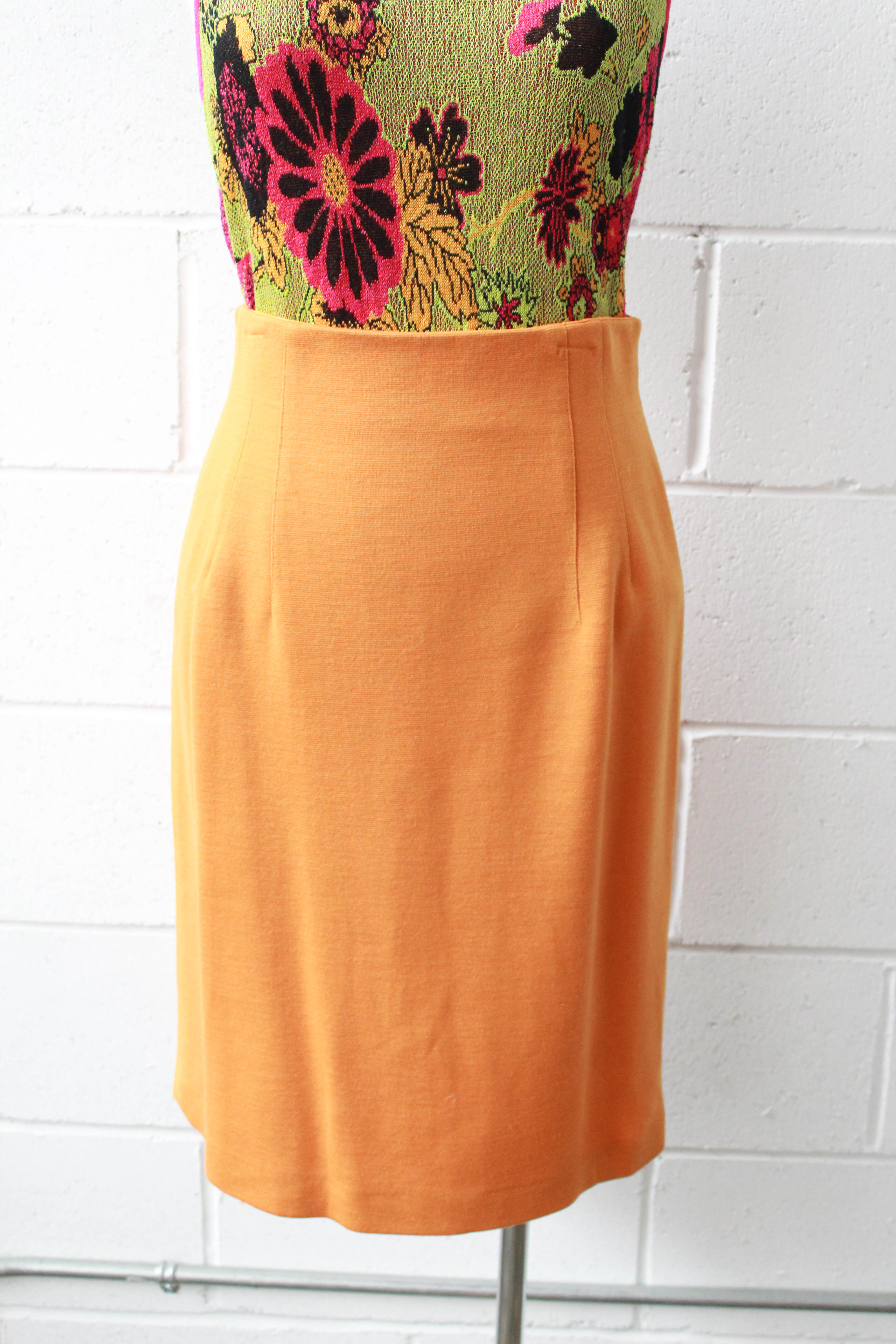 Orange/Mustard Yellow Wool Pencil Skirt, Waist 27