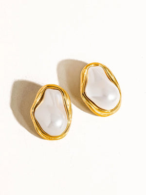 Yasmin 18K Gold Non-Tarnish Classic Pearl Round Earring - Blended Shoes + Apparel