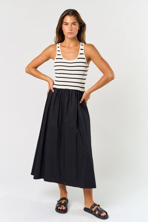 Striped Tank Poplin Mix Midi Dress - Blended Shoes + Apparel