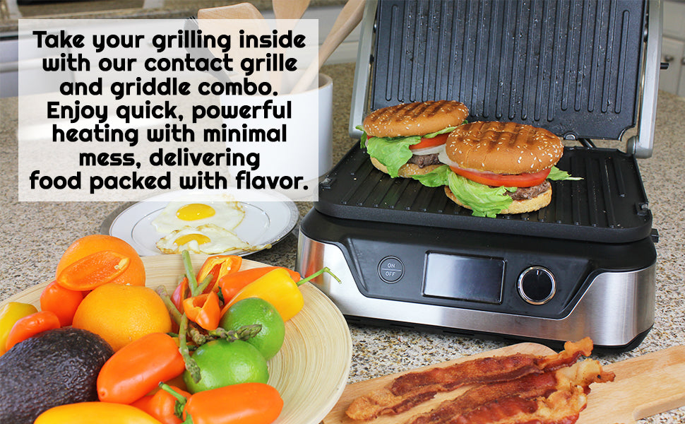 Take your grilling inside with our contact grill and griddle combo. Enjoy quick, powerful heating with minimal mess, delivering food packed with flavor 