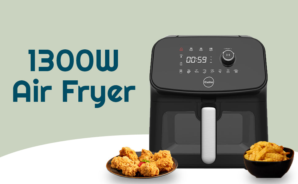 iCucina Digital Air Fryer 10 qt Air Fryer Oven with 8 Cooking Presets and Air Fryer Accessories Chicken Rotisserie Rotating Mesh Basket