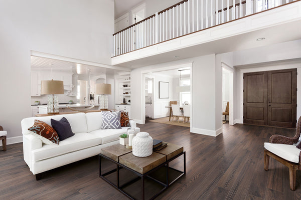 Living room with wood look Porcelain in Tile Miami