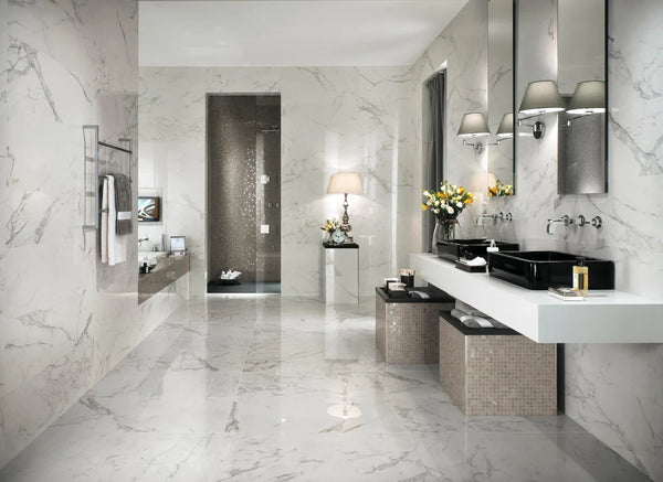 bathroom designed with tiles from our tile stores in Miami