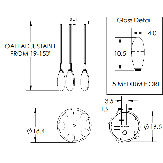 Fiori Multi-Light Pendant: 5 Light