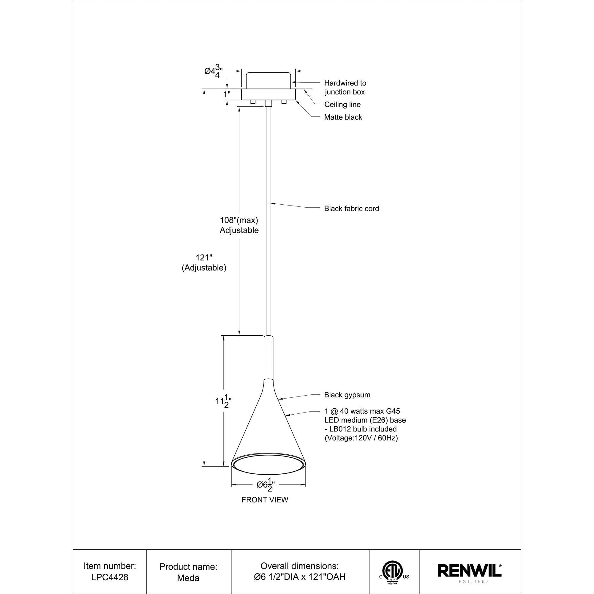 Meda Pendant Light Specifications