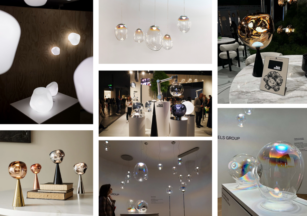 A collage of organic and space form lights by various designers