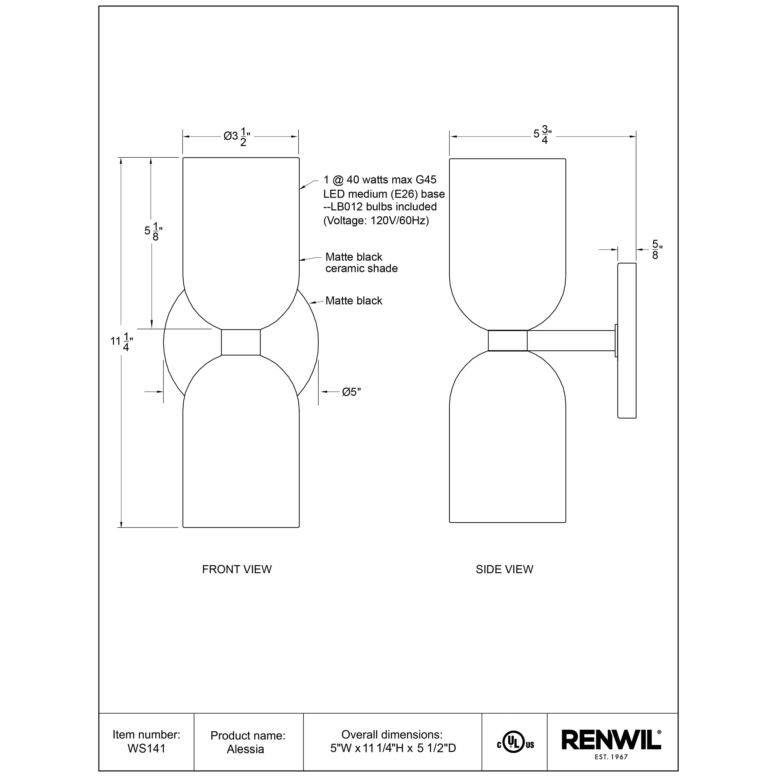 Specification Banner Alessia Wall Sconce