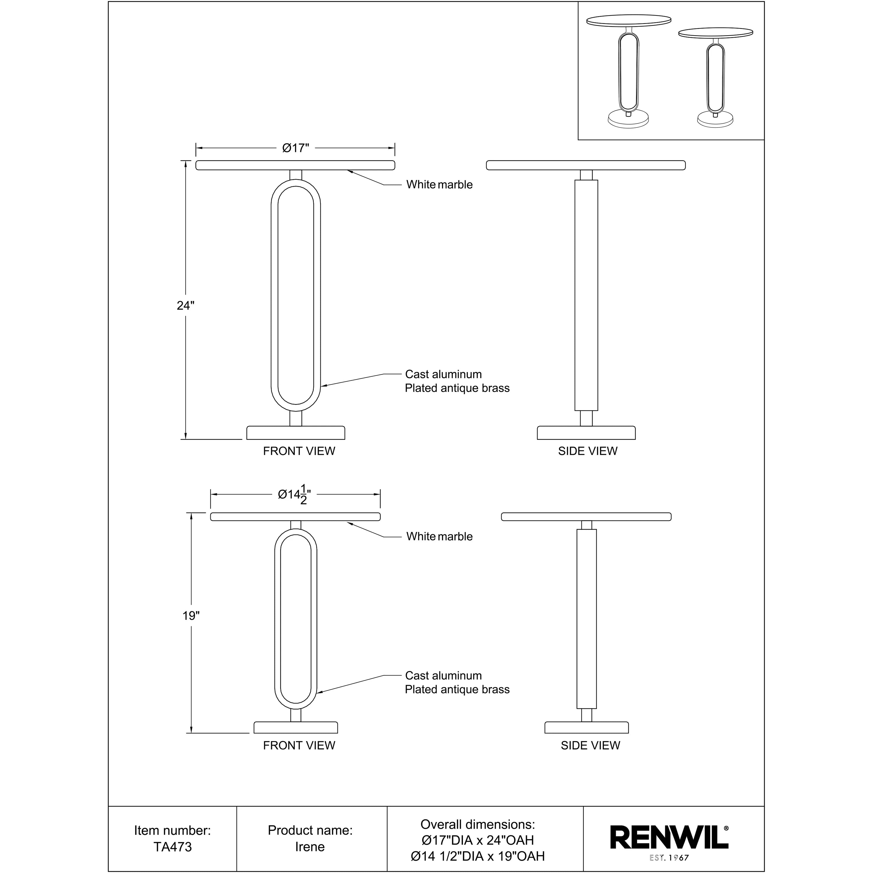 Specification Banner Irene Side Tables