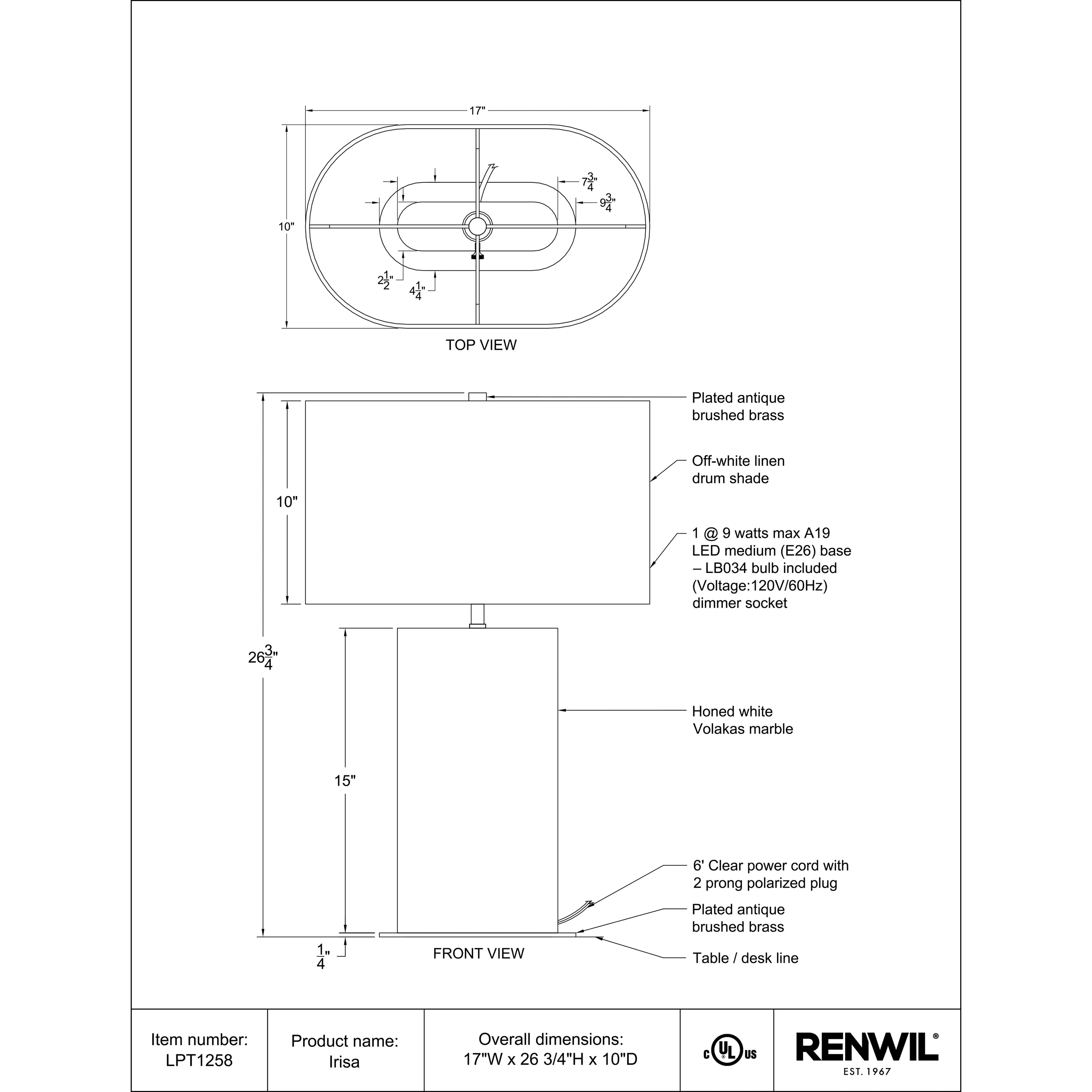 Specification Banner Irisa Table Lamp