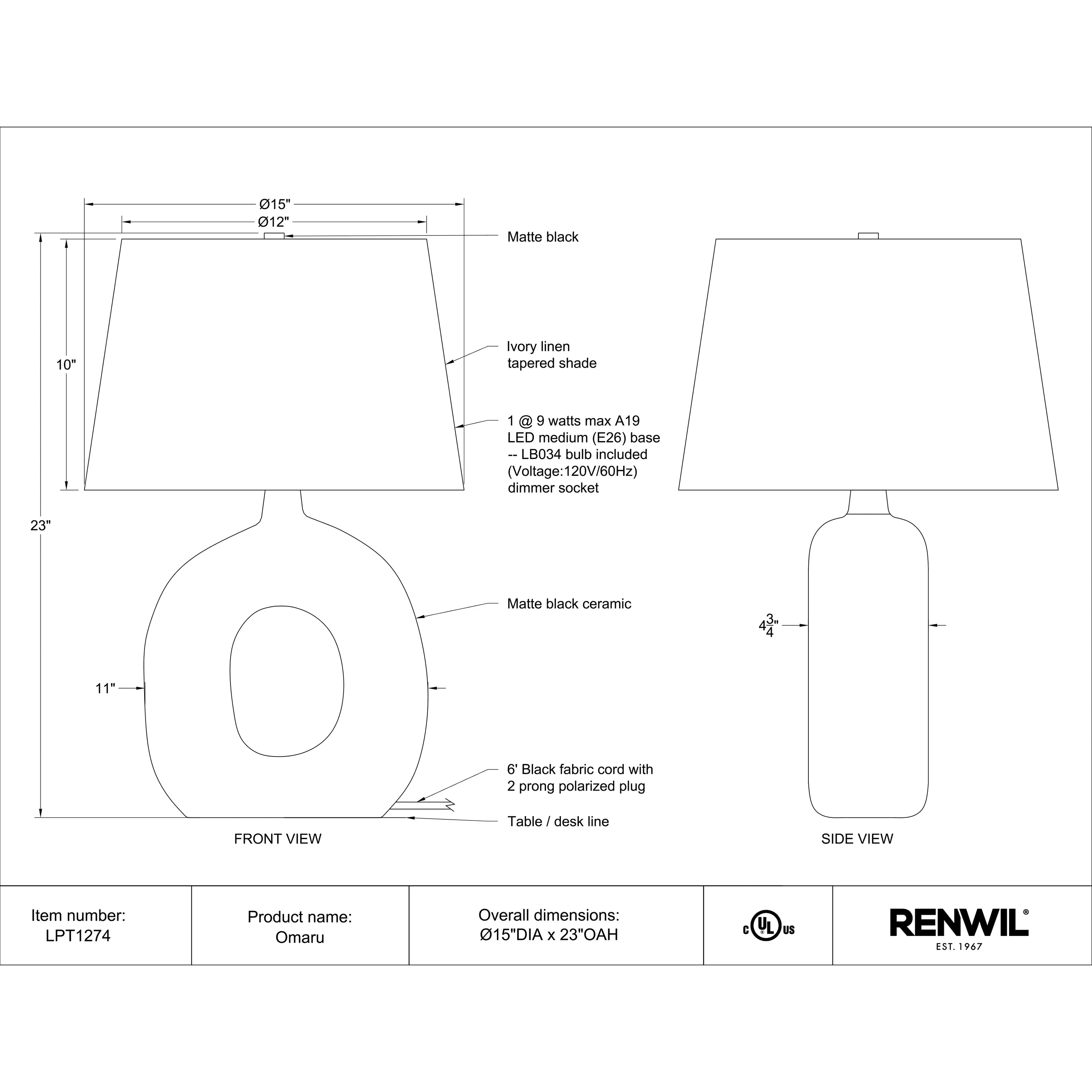 Specification Banner Omaru Table Lamp