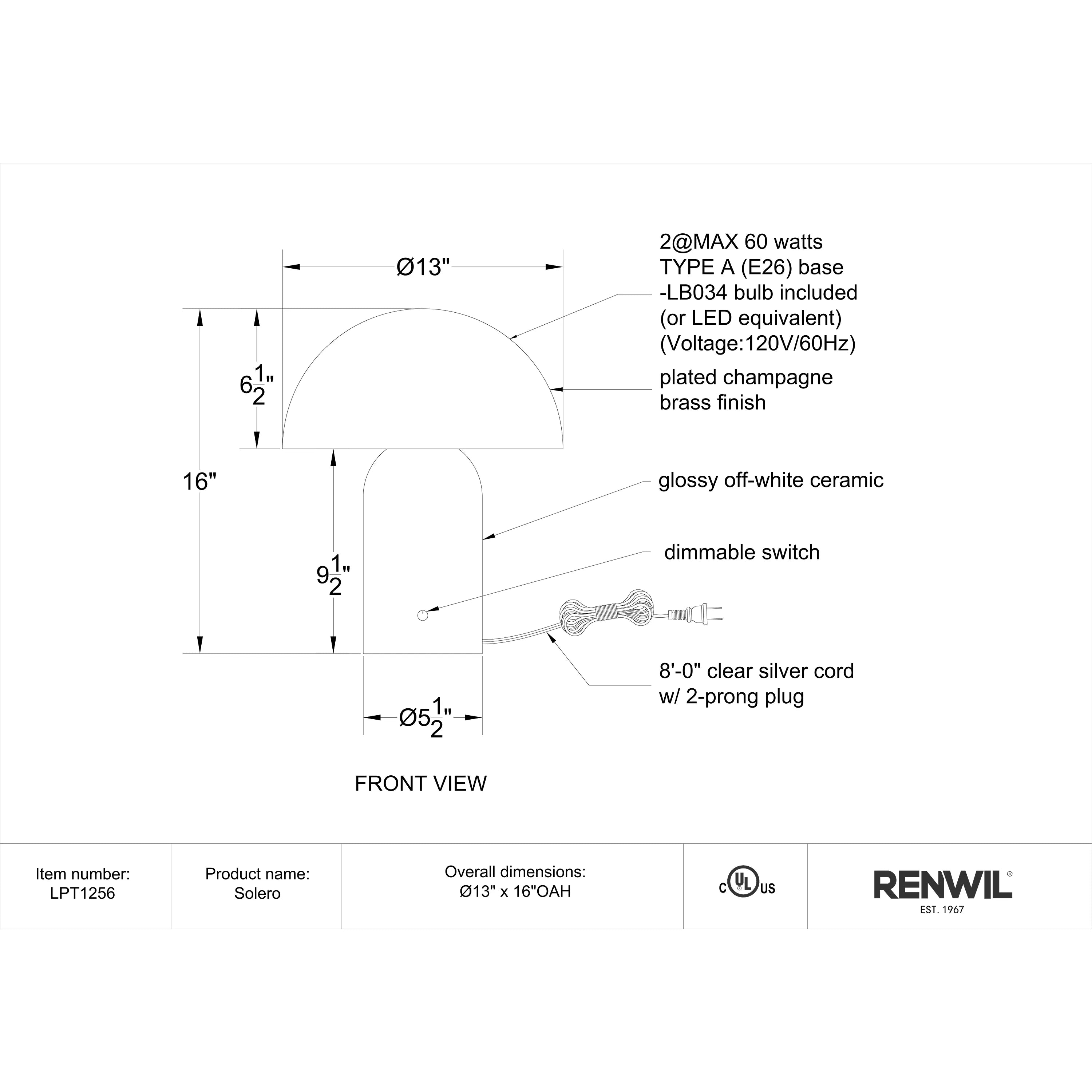 Specification Banner Solero Table Lamp