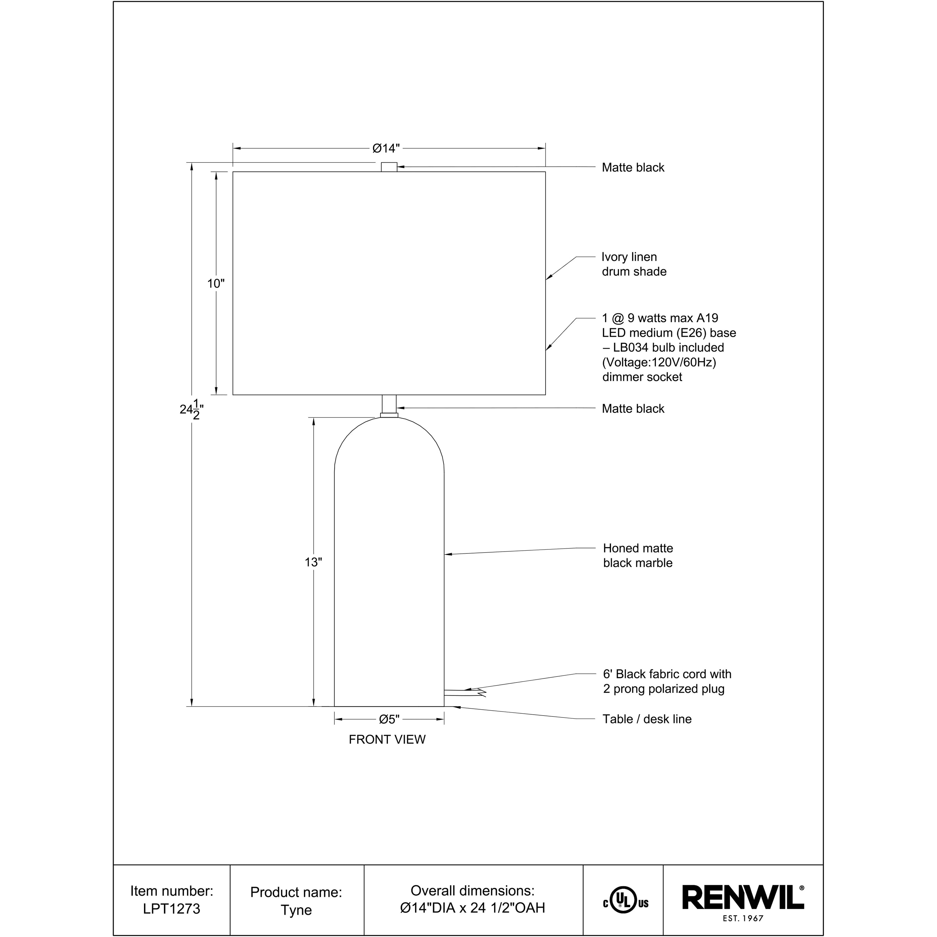 Specification Banner Tyne Table Lamp