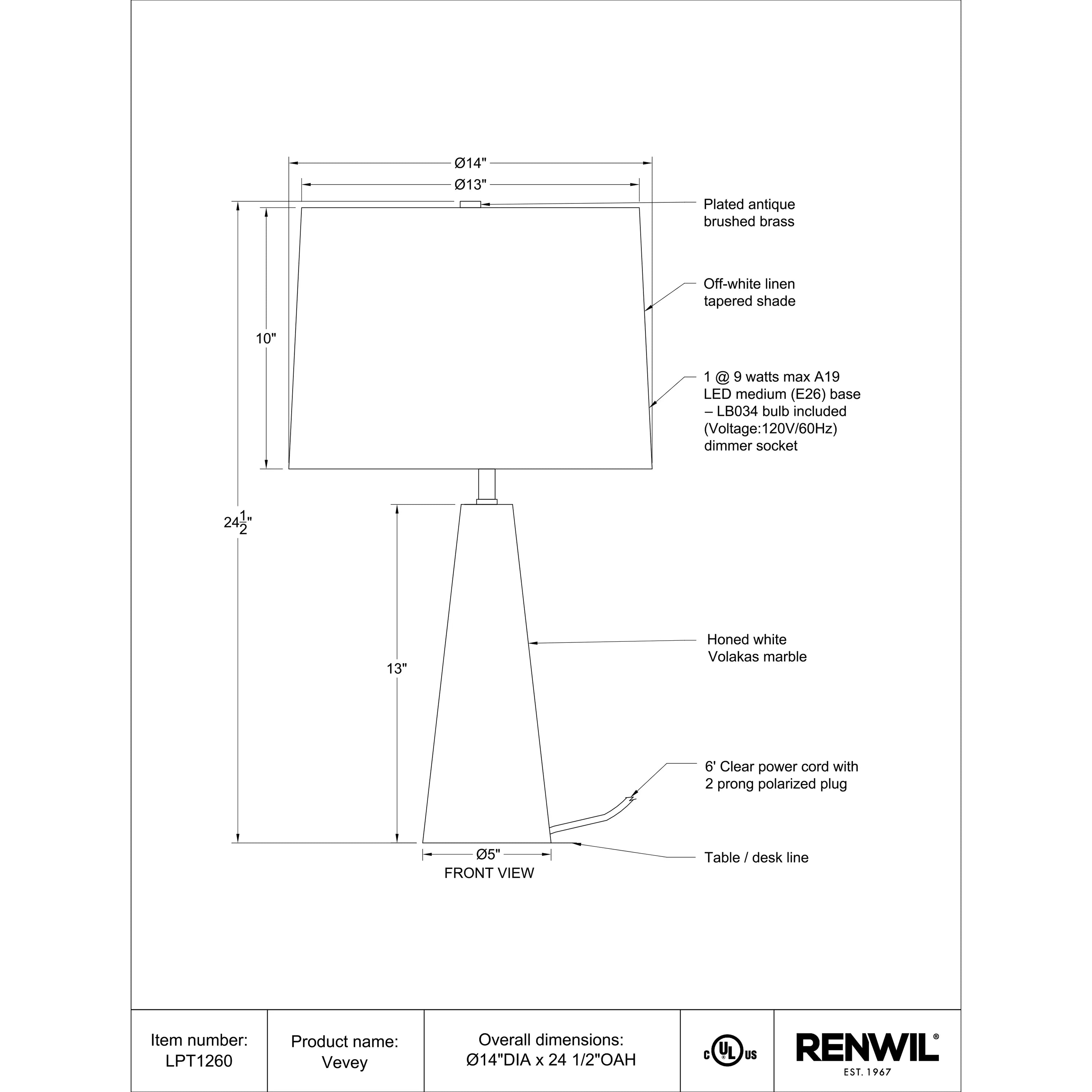 Specification Banner Vevey Table Lamp