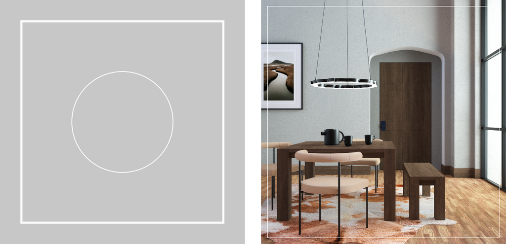 Circular chandelier for a square table