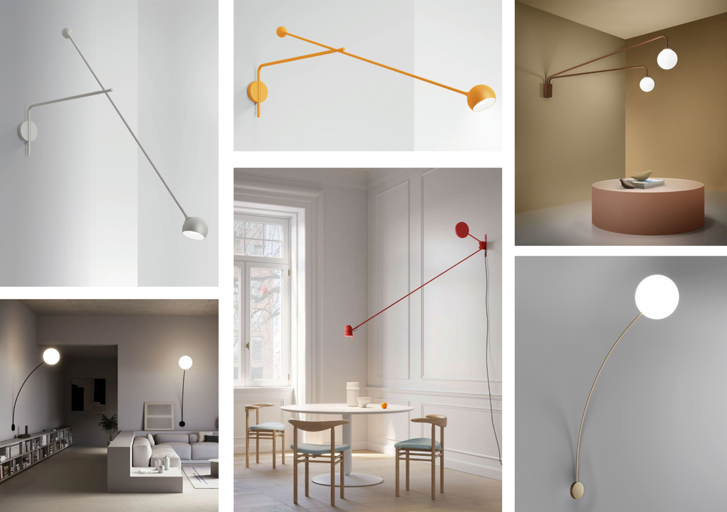 A collage of wall sconces by various designers