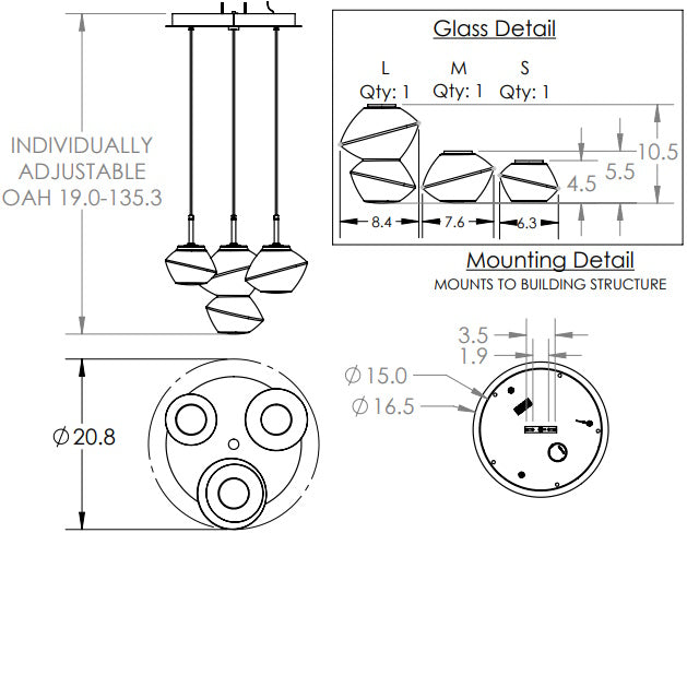 Mesa Multi-Light Chandelier: 3 Light