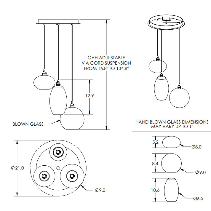 Misto Round Multi-Light Chandelier: 3 Light