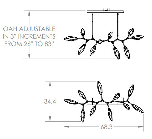 Rock Crystal Modern Branch Chandelier: Large