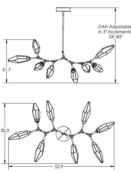 Rock Crystal Modern Branch Chandelier: Medium