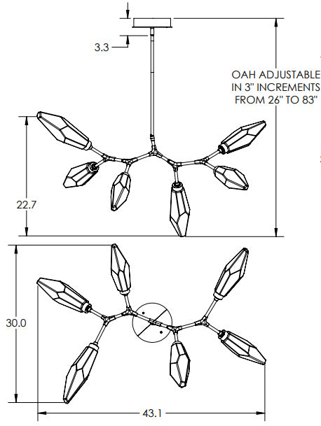 Rock Crystal Modern Branch Chandelier: Small