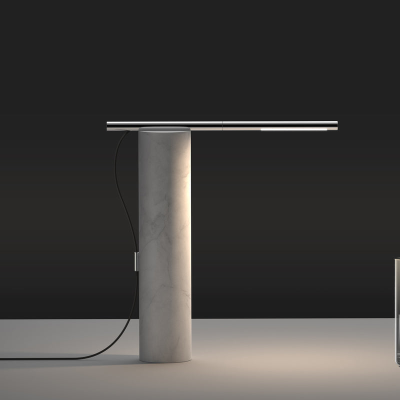 T.O. Table Lamp By Pablo, Finish: Carrara White / Chrome
