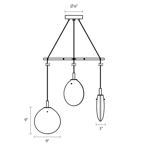 Cantina 3 Light Tri-Spreader LED Pendant Small