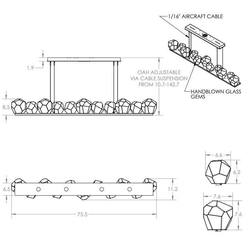 Gem Large Linear Chandelier by Hammerton Studio