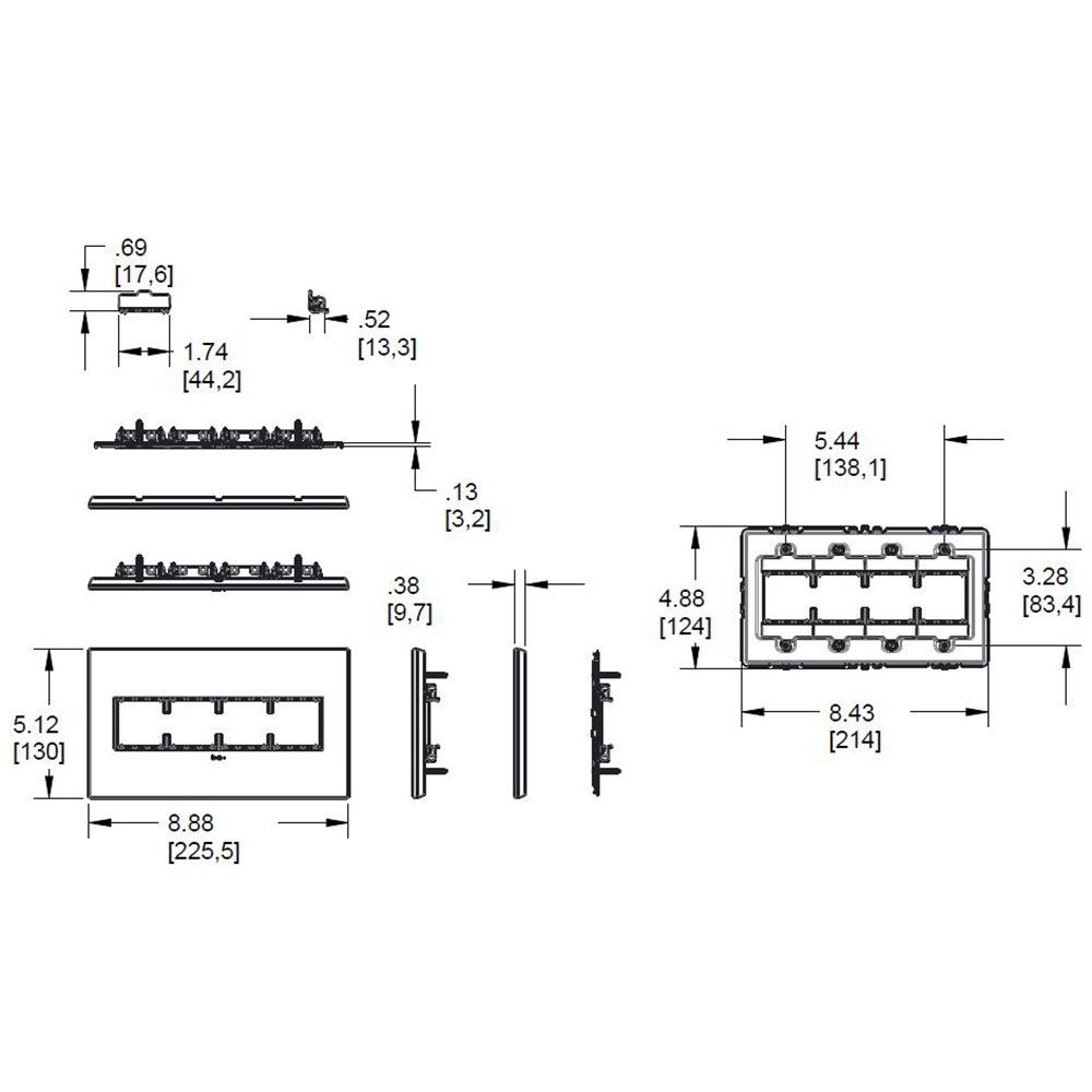 Adorne Four-Gang Screwless Wall Plate Specifications