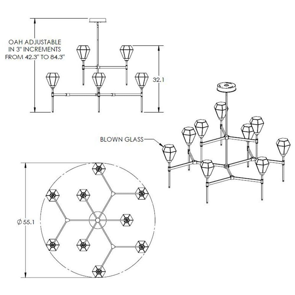 Hedra Belvedere Large Chandelier Specifications