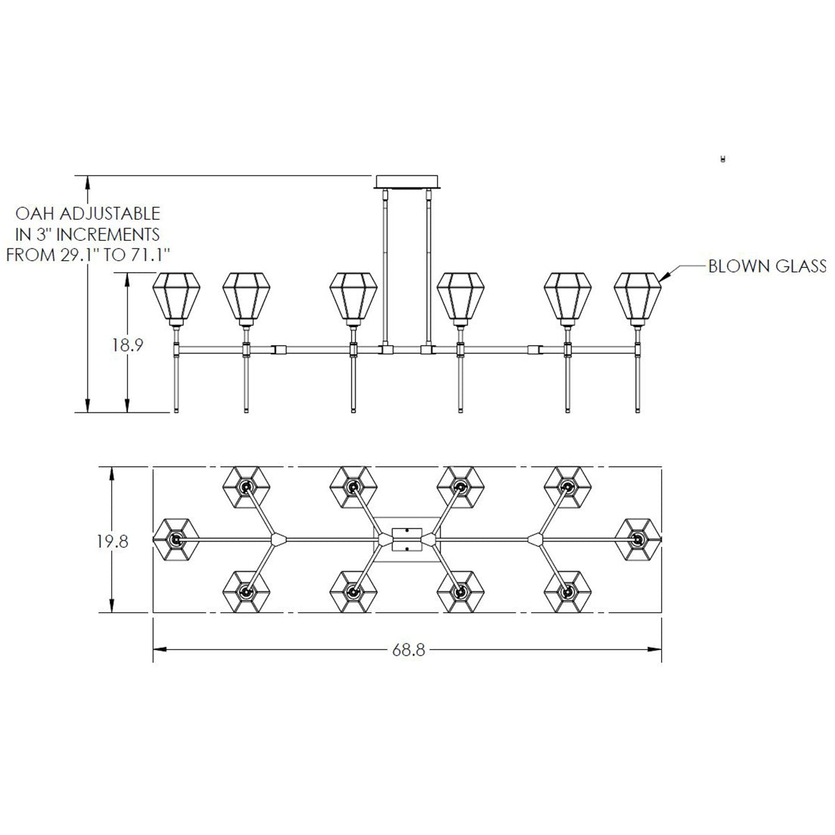 Hedra Belvedere Large Linear Chandelier Specifications