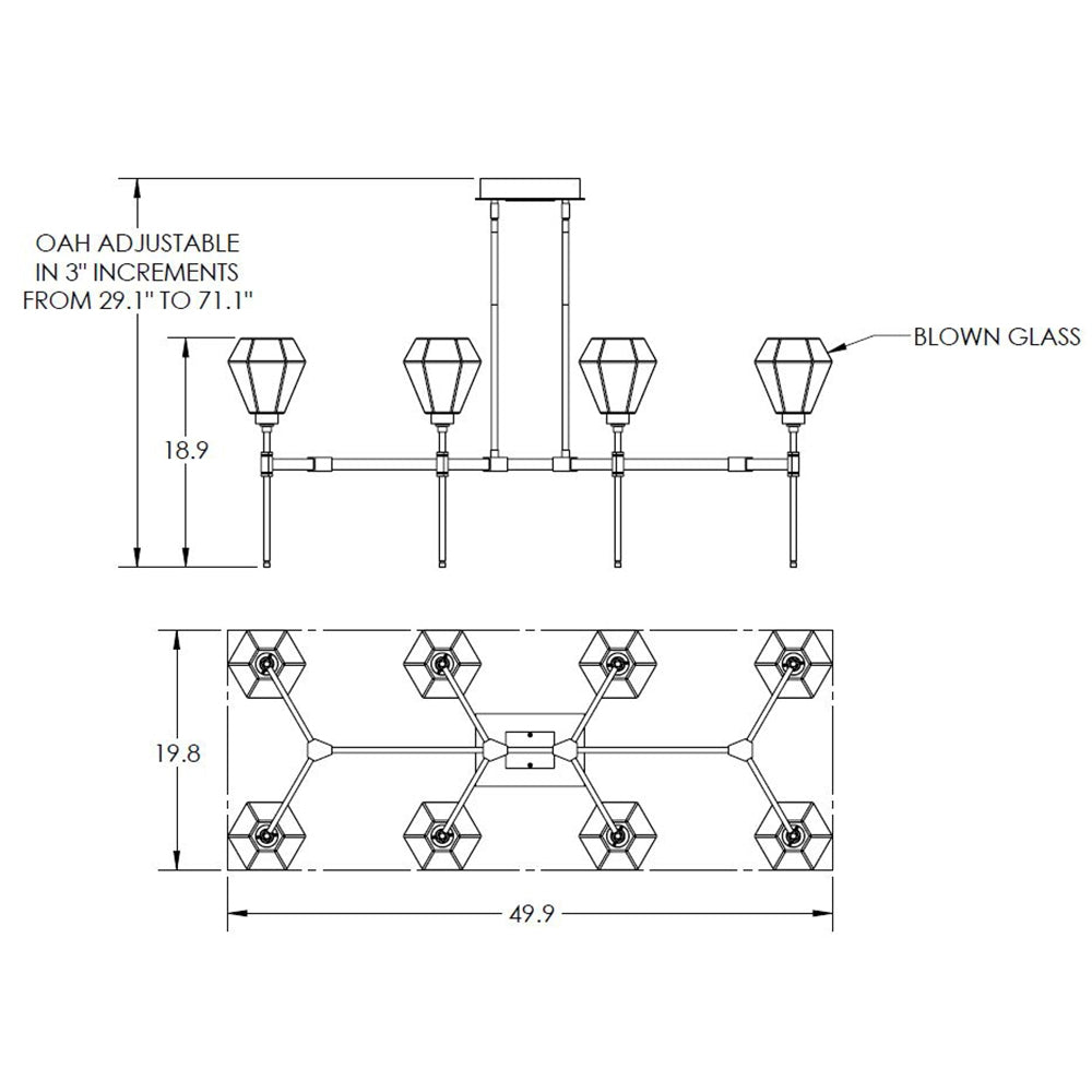 Hedra Belvedere Small Linear Chandelier Specifications